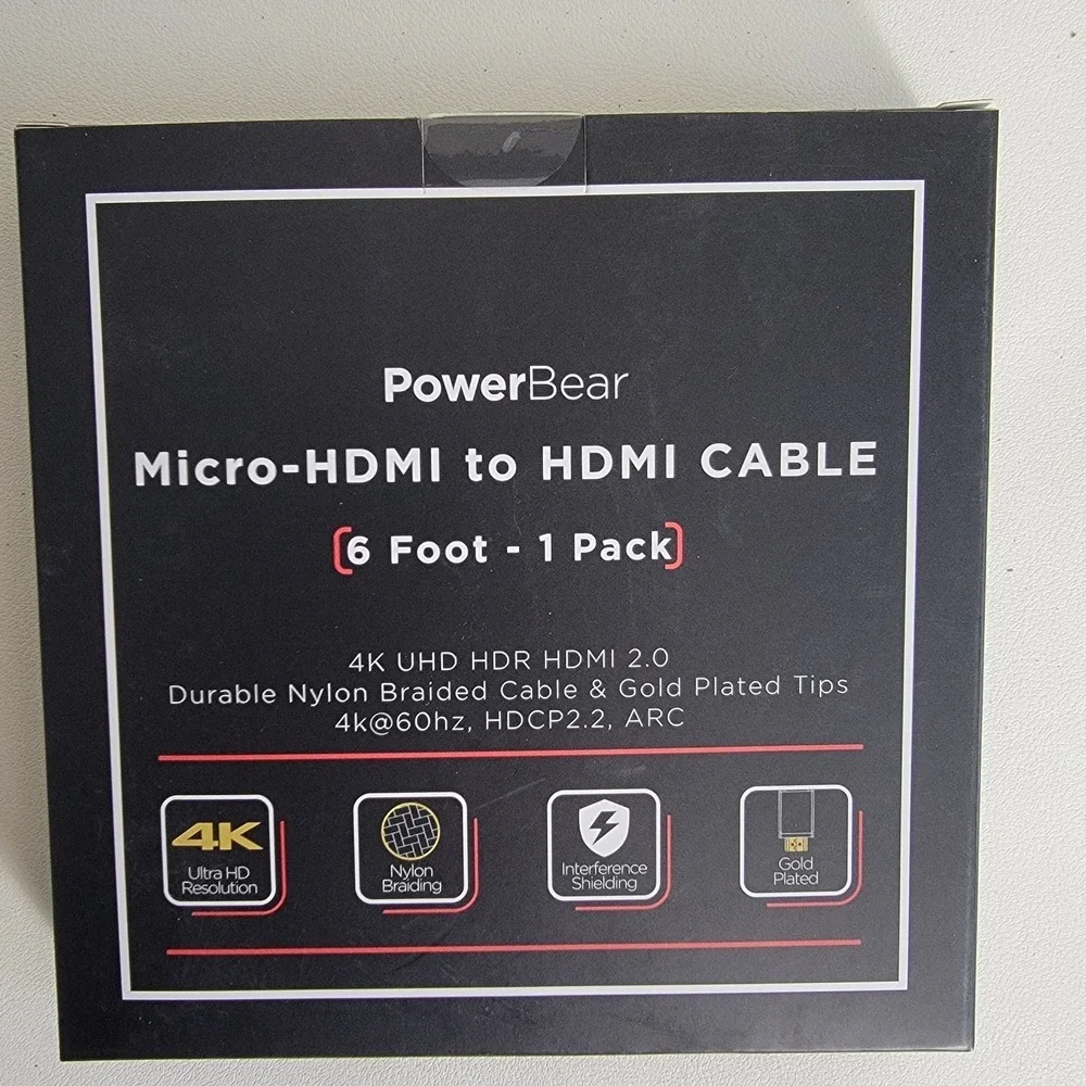PowerBear Micro HDMI to HDMI Cable 4K UHD HDR HDMI 2.0 Gold Plated 60 hz New